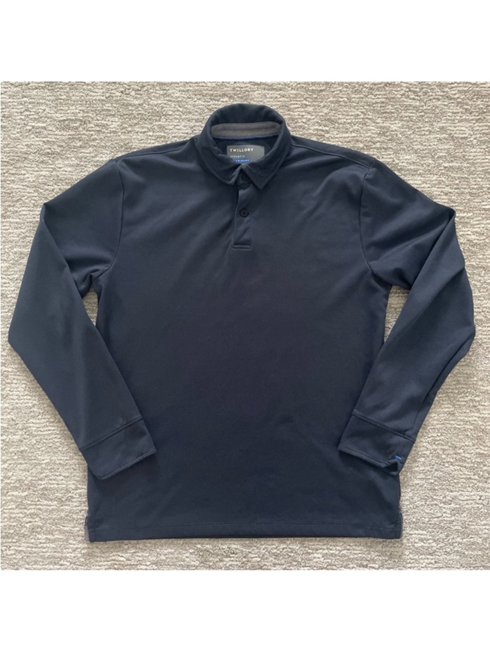 Twillory Shirt Blue Athlounger Performance Polka Dot Long Sleeve Polo Men's M